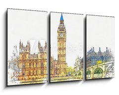 Obraz 3D tdln - 90 x 50 cm F_BS250660877 - Watercolor sketch or illustration of a beautiful view of the Big Ben and the Houses of Parliament in London in the UK