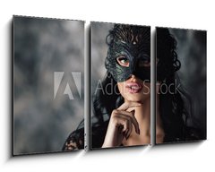 Obraz 3D tdln - 90 x 50 cm F_BS254214025 - portrait of sexy beautiful woman in lace black erotic lingerie and carnival mask on dark background