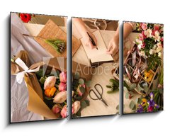 Obraz 3D tdln - 90 x 50 cm F_BS266667837 - Florist writing in notebook at table - Kvtinstv psan v poznmkovm bloku u stolu