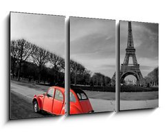 Obraz 3D tdln - 90 x 50 cm F_BS28112143 - Tour Eiffel et voiture rouge- Paris