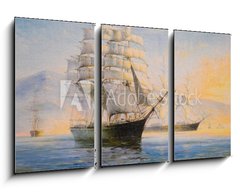 Obraz   Sailing ships in bay, oil painting on canvas, 90 x 50 cm