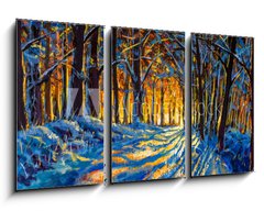 Obraz 3D tdln - 90 x 50 cm F_BS306486660 - Oil painting with acrylic watercolor. Winter forest. Sunny winter forest wood landscape illustration artwork nature.