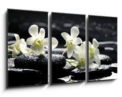 Obraz 3D tdln - 90 x 50 cm F_BS31674577 - Zen stones and white orchids with reflection