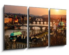 Obraz   Panoramic view on Charles bridge and sunset Prague lights., 90 x 50 cm