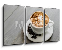 Obraz 3D tdln - 90 x 50 cm F_BS320686754 - Fresh brewed coffee with fern pattern latte art in white cup