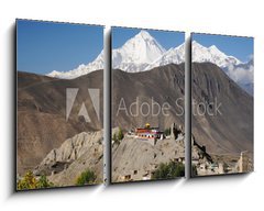Obraz 3D tdln - 90 x 50 cm F_BS33766508 - Buddhist Monastery and Dhaulagiri peak, Nepal