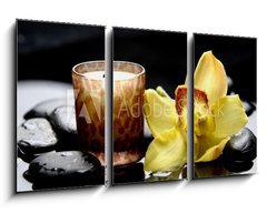 Obraz   aromatherapy candle and zen stones with yellow orchid reflection, 90 x 50 cm
