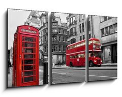 Obraz 3D tdln - 90 x 50 cm F_BS38435488 - Cabine tlphonique et bus rouges   Londres (UK)