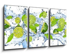 Obraz 3D tdln - 90 x 50 cm F_BS38602855 - Fresh limes in water splash,isolated on white background - erstv limes ve vod stkajc, izolovanch na blm pozad