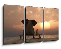 Obraz 3D tdln - 90 x 50 cm F_BS39128366 - elephant and dog sit on a summer beach - slona a pes sed na letn pli