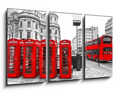 Obraz 3D tdln - 90 x 50 cm F_BS39354761 - Red telephone boxes and double-decker bus, london, UK.