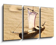 Obraz 3D tdln - 90 x 50 cm F_BS39733382 - wooden sail ship toy model in the sea sand