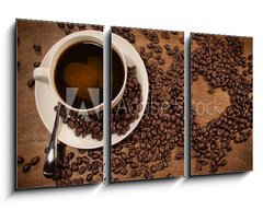 Obraz 3D tdln - 90 x 50 cm F_BS39798872 - Heart shape from coffee beans on wood