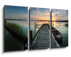 Obraz 3D tdln - 90 x 50 cm F_BS41342790 - Steg mit Boot im Sonnenuntergang