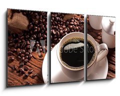 Obraz 3D tdln - 90 x 50 cm F_BS41409158 - Coffee cup with burlap sack of roasted beans