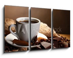 Obraz   coffee cup and beans, cinnamon sticks, nuts and chocolate, 90 x 50 cm