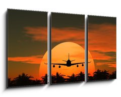 Obraz 3D tdln - 90 x 50 cm F_BS41883817 - airplane flying at sunset over the tropical land with palm trees