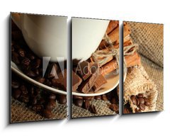 Obraz 3D tdln - 90 x 50 cm F_BS42677885 - cup of coffee and beans, cinnamon sticks and chocolate