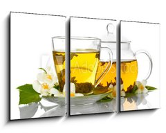 Obraz 3D tdln - 90 x 50 cm F_BS42891887 - green tea with jasmine in cup and teapot isolated on white