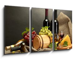 Obraz   barrel, bottles and glasses of wine, cheese and ripe grapes, 90 x 50 cm