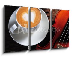 Obraz 3D tdln - 90 x 50 cm F_BS42963214 - Latte art and violin on wooden table