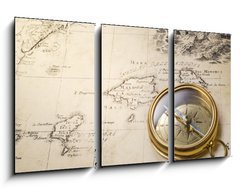 Obraz 3D tdln - 90 x 50 cm F_BS43113208 - old compass and rope on vintage map 1732 - star kompas a lano na vinobran map 1732