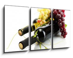 Obraz 3D tdln - 90 x 50 cm F_BS44046093 - bottles of wine and ripe grapes isolated on white - lhve vna a zral hrozny izolovanch na blm