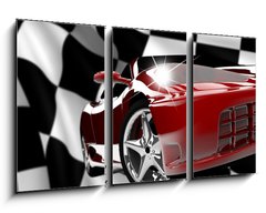 Obraz 3D tdln - 90 x 50 cm F_BS44436223 - Red car on a checkered flag - erven auto na kostkovan vlajce