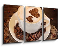 Obraz   Latte on wooden table on brown background, 90 x 50 cm