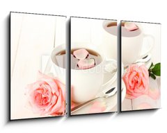 Obraz 3D tdln - 90 x 50 cm F_BS45200948 - cups of tea with roses on white wooden table