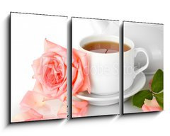 Obraz 3D tdln - 90 x 50 cm F_BS45798978 - teapot and cup of tea with rose isolated on white