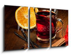 Obraz 3D tdln - 90 x 50 cm F_BS45954497 - Hot wine for Christmas with delicious orange and spic - Hork vno na Vnoce s lahodnm pomeranem a koenm