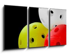 Obraz 3D tdln - 90 x 50 cm F_BS46394116 - Three floorball balls isolated on a black background