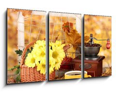 Obraz 3D tdln - 90 x 50 cm F_BS46892212 - autumnal composition:coffee grinder, flowers  and leaves