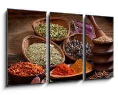 Obraz 3D tdln - 90 x 50 cm F_BS47170066 - Different spices over a wood background. - Rzn koen na pozad deva.