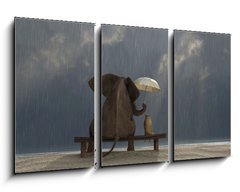 Obraz 3D tdln - 90 x 50 cm F_BS48939769 - elephant and dog sit under the rain - slon a pes sed pod d隝