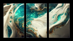 Obraz 3D tdln - 90 x 50 cm F_BS538117667 - Spectacular image of teal and white liquid ink churning together, with a realistic texture and great quality for abstract concept. Digital art 3D illustration.
