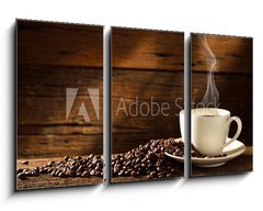 Obraz 3D tdln - 90 x 50 cm F_BS54604060 - Coffee cup and coffee beans on old wooden background