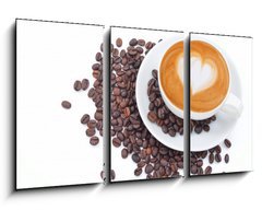 Obraz 3D tdln - 90 x 50 cm F_BS54856879 - A cup of cafe latte and coffee beans on white