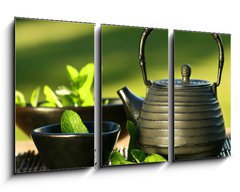 Obraz 3D tdln - 90 x 50 cm F_BS5535303 - Black iron asian teapot with sprigs of mint for tea