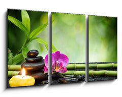 Obraz 3D tdln - 90 x 50 cm F_BS55755054 - purple orchid, candle, with stones , bamboo on black mat