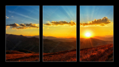 Obraz 3D tdln - 90 x 50 cm F_BS569569643 - Beautiful sun set with sweet clouds between mountains