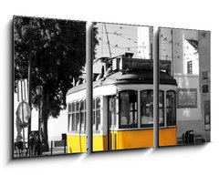 Obraz 3D tdln - 90 x 50 cm F_BS57716715 - Lisbon old yellow tram over black and white background