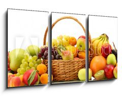 Obraz 3D tdln - 90 x 50 cm F_BS58933101 - Assortment of exotic fruits in basket isolated on white - Sortiment exotickch ovoce v koi izolovanch na blm