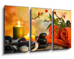 Obraz 3D tdln - 90 x 50 cm F_BS59390339 - preparation for massage in orange lights and black stones