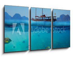 Obraz 3D tdln - 90 x 50 cm F_BS61530443 - Tropical underwater shot splitted with ship and sky