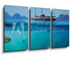 Obraz 3D tdln - 90 x 50 cm F_BS61530443 - Tropical underwater shot splitted with ship and sky