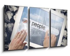 Obraz   Hand touching people on search bar on tablet screen, 90 x 50 cm