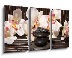 Obraz 3D tdln - 90 x 50 cm F_BS6260873 - Massage stones and orchid flowers on bamboo