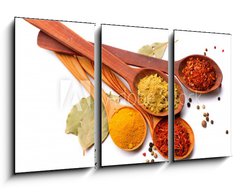 Obraz 3D tdln - 90 x 50 cm F_BS62864850 - Spices and herbs. Curry, saffron, turmeric, cinnamon over white